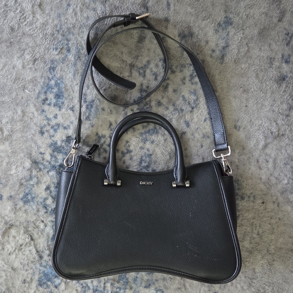 Dkny Handbags - DKNY Black Leather Satchel with Silver Hardware and Removable Strap